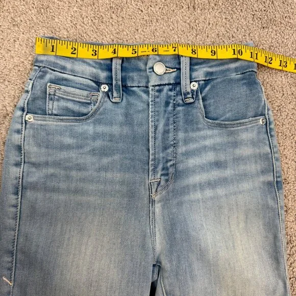 Good American Good Waist Skinny High Rise Jeans Size‎ 00 / 24 Blue Ripped Knee